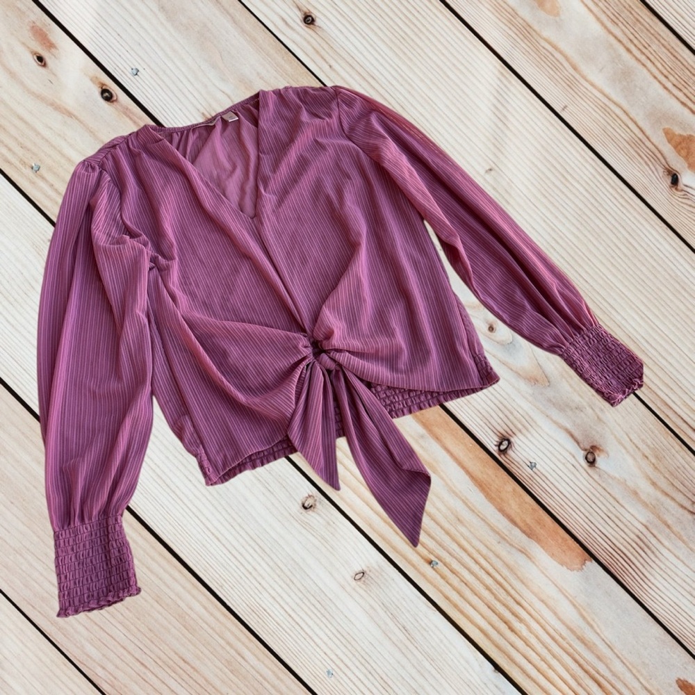 Willow & Root (Buckle) XL mauve striped mesh blouse - Picture 2 of 9